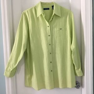 Karen Scott Green Linen Blend, Long Sleeve, 1 Pocket Blouse, Size 2X, NWT